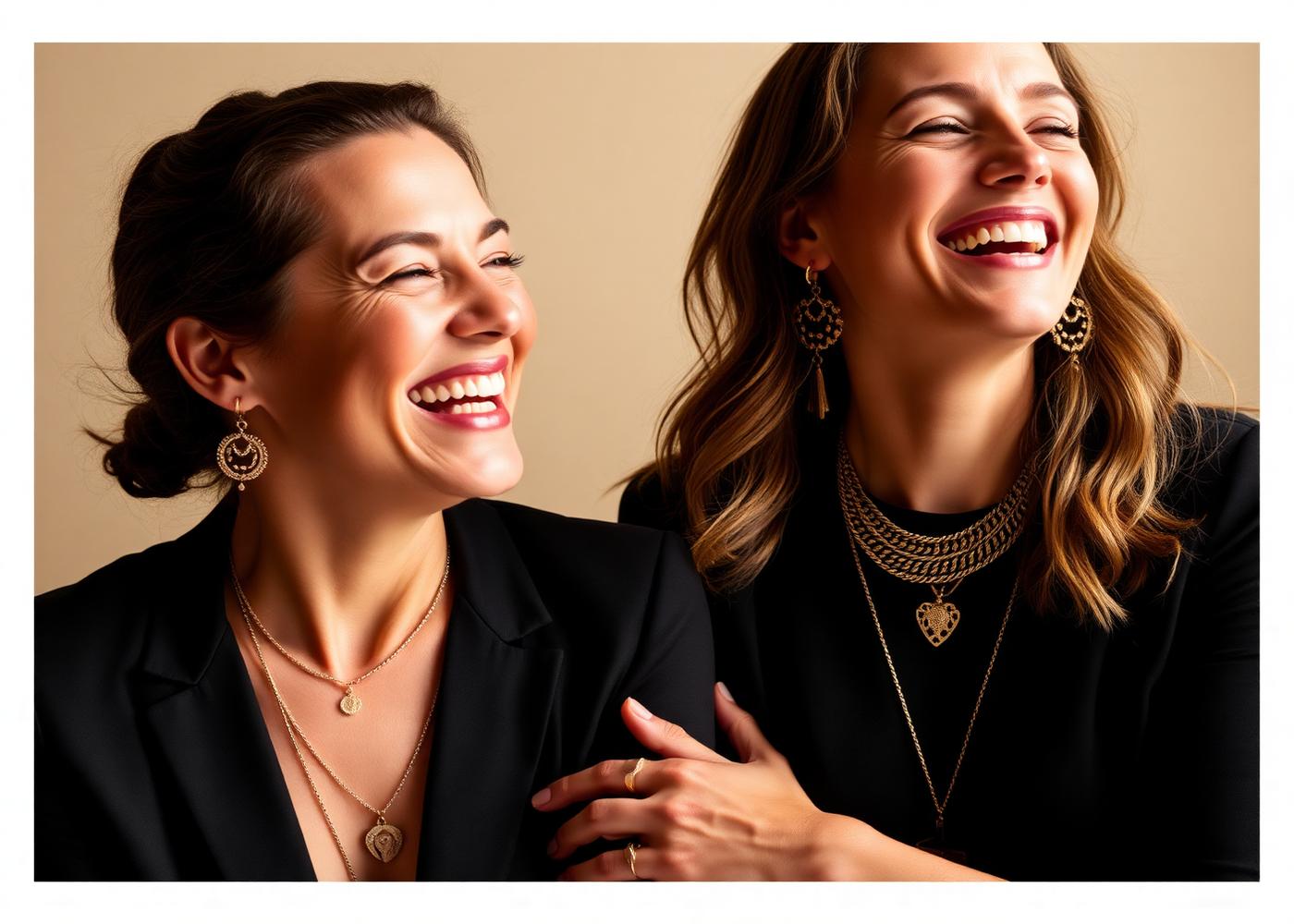 Two women wearing Lumière jewellery